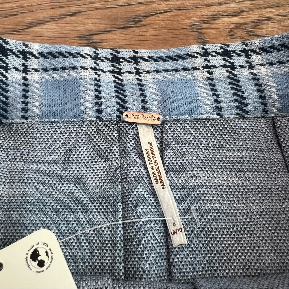 NWT Free People Pleated Plaid Mini Skirt Blue Check A-Line Preppy Size 6 - Picture 5 of 8